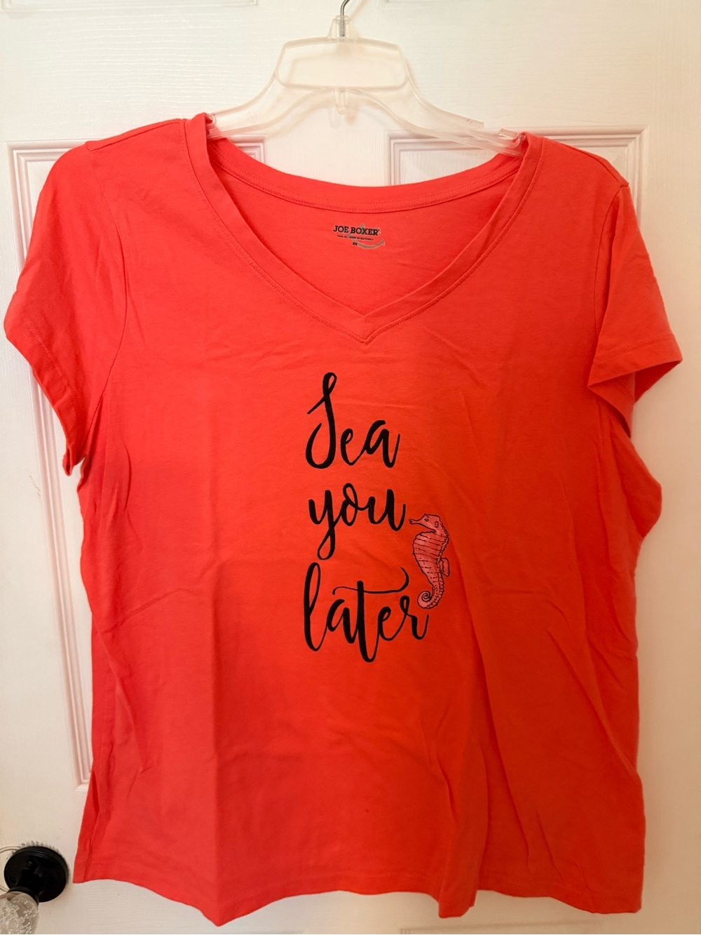 Joe Boxer Coral V-Neck Tee with Seahorse "Sea You Later"
